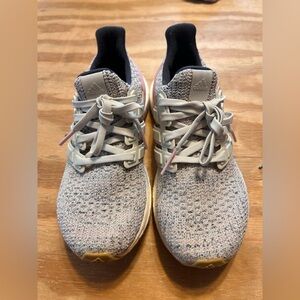 adidas Women's Knit Sneakers in Gray with Pink Accents